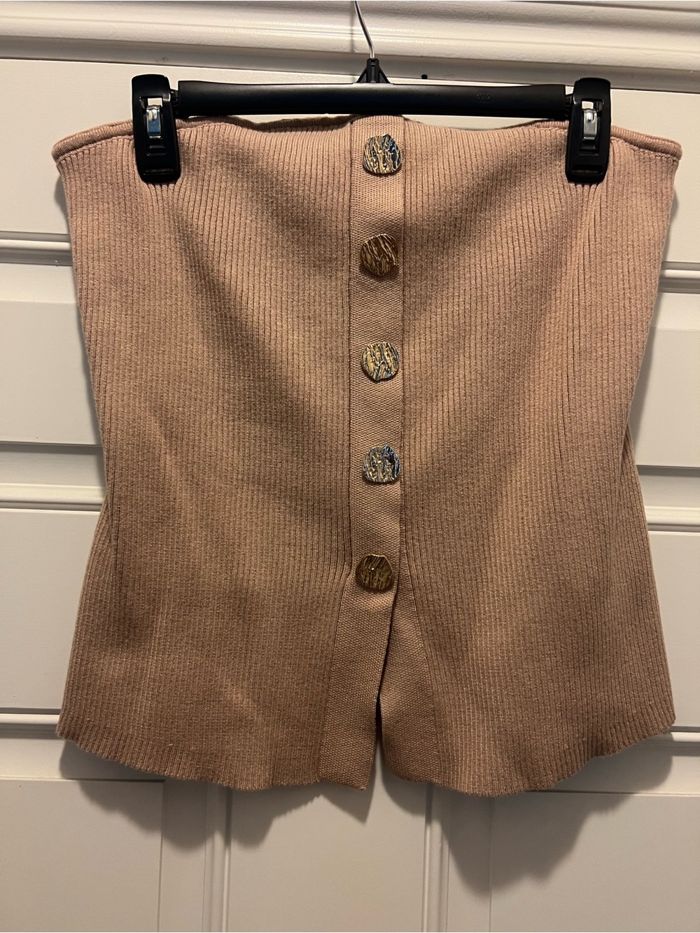 Ribbed Button-Front Sleeveless Rose Tan